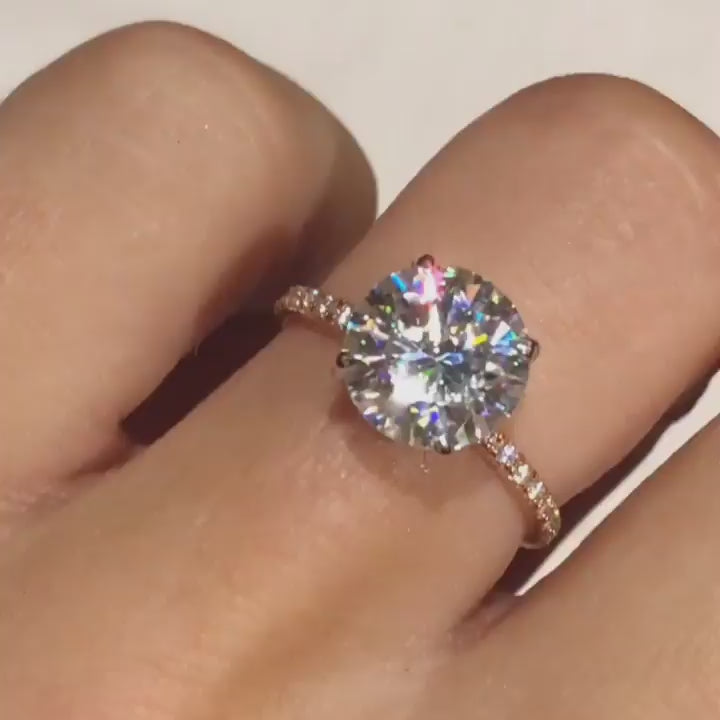 2.10 CT Round Hidden Halo & Pave Moissanite Engagement Ring